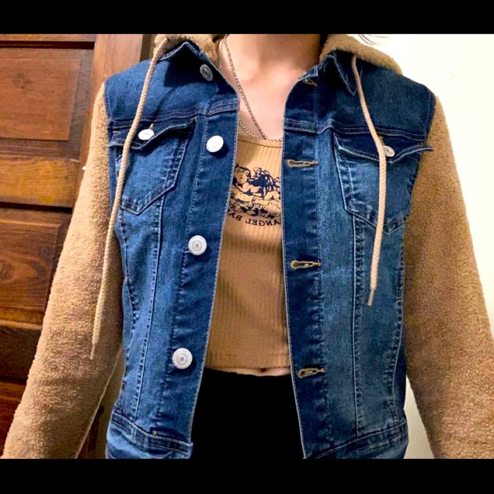 Fluffy jean jacket